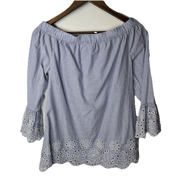 Beach Lunch Lounge Striped Cotton Off Shoulder Blouse Small - Picture 6 of 6